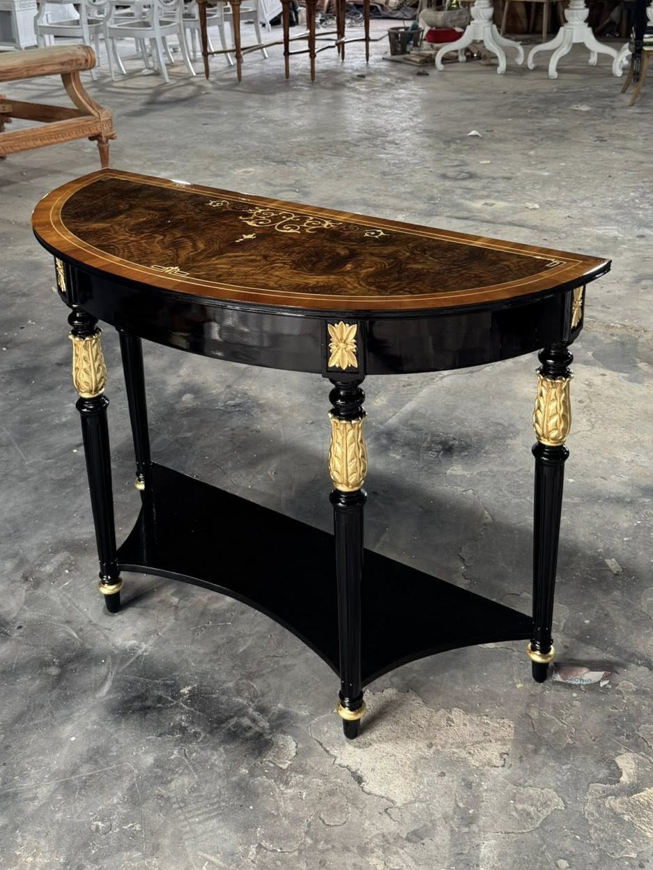 Bàn console bán nguyệt sơn đen mặt veneer Nội thất Minh Sang