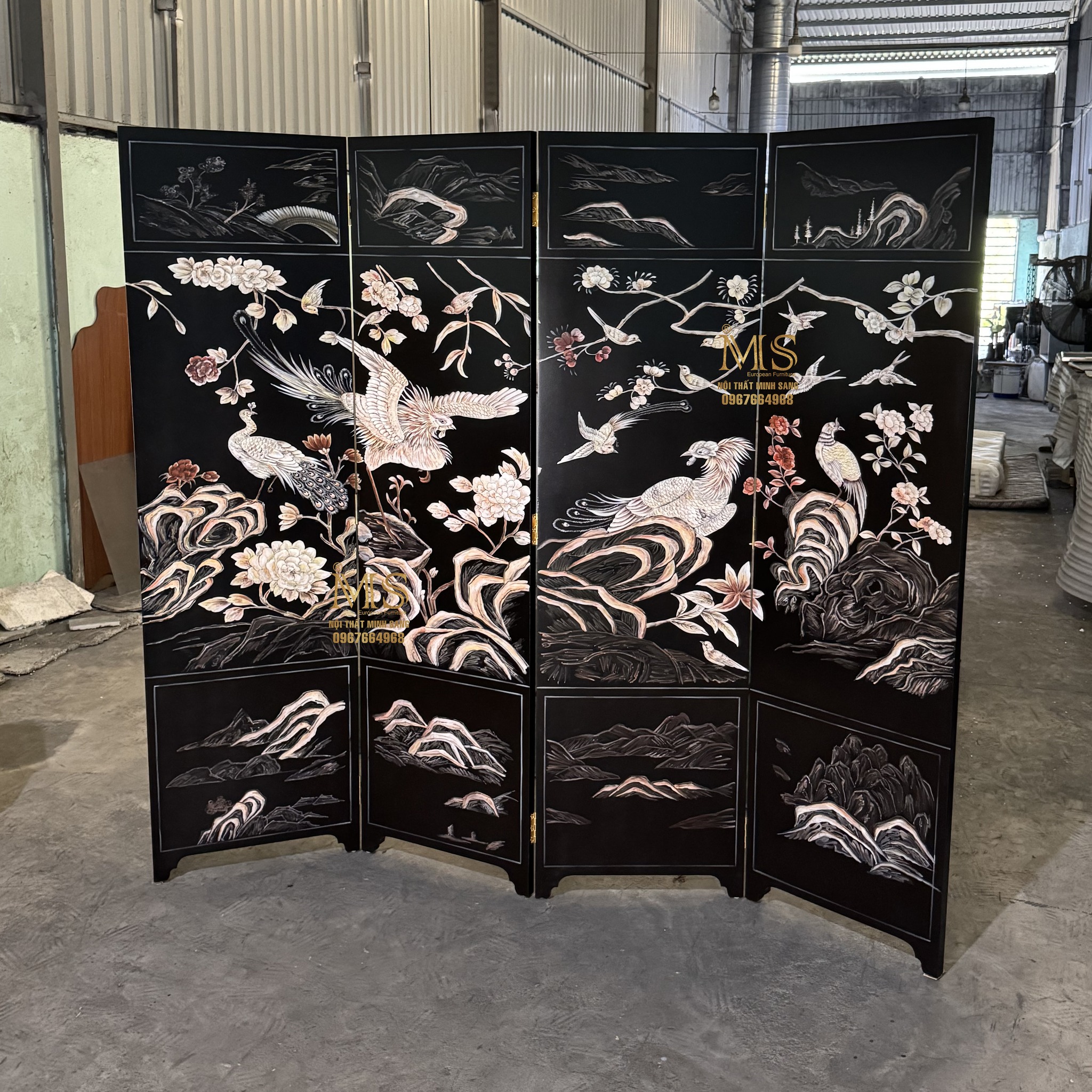Bình phong nghệ thuật cao cấp trang trí phòng khách – Nội thất Minh Sang