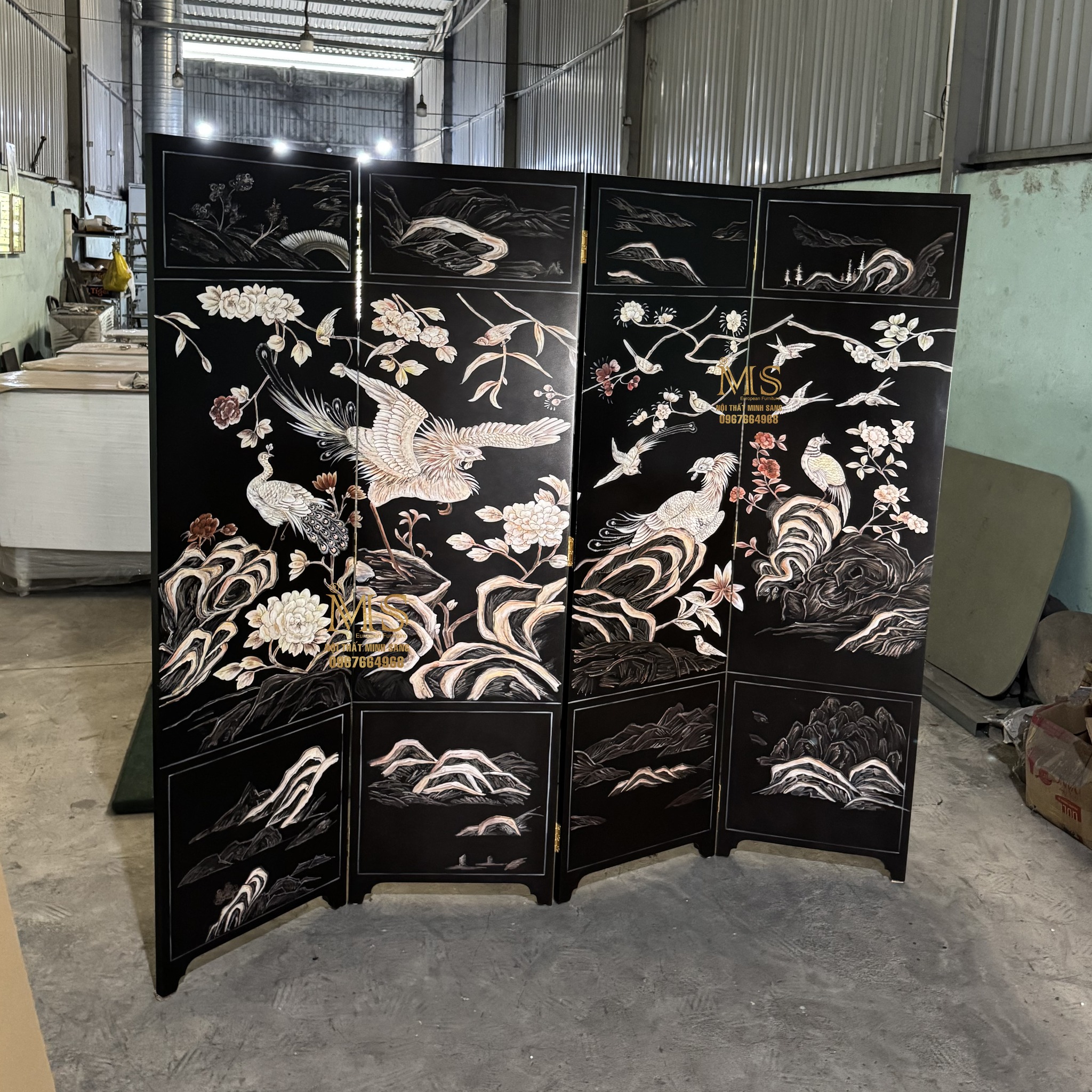 Bình phong nghệ thuật tân cổ điển 4 tấm sang trọng