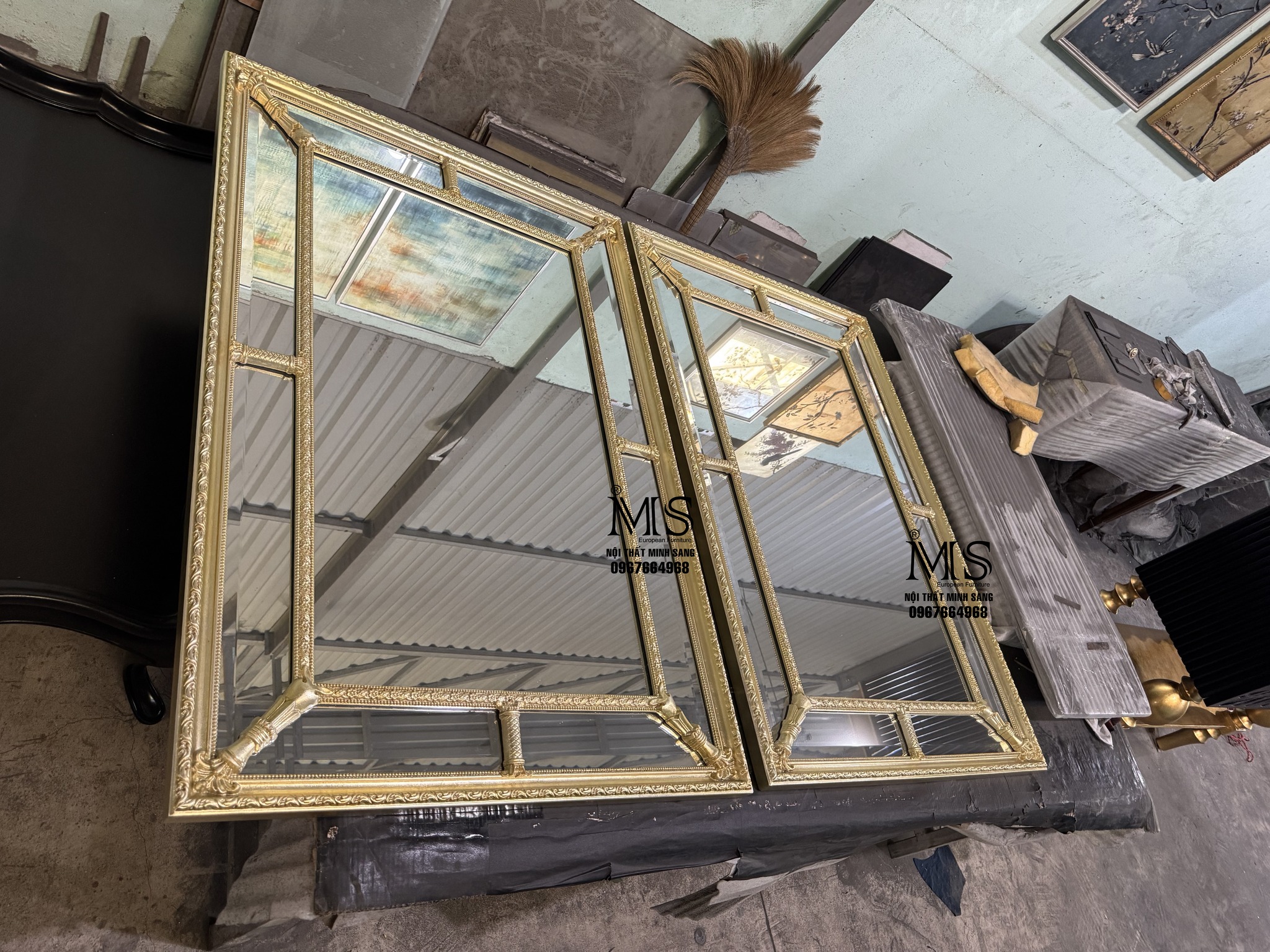 Gương soi nghệ thuật tân cổ điển dát bạc tinh xảo