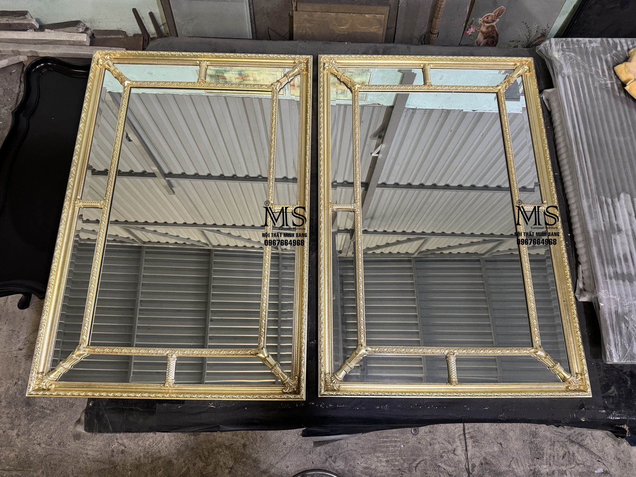 Cặp gương soi dát bạc màu champagne – Nội thất Minh Sang