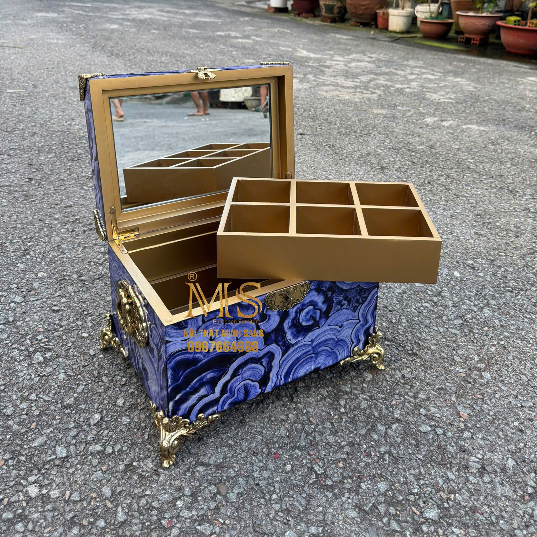 Rương trang sức xanh tím nhạt bảo vệ nhẫn, dây chuyền, bông tai