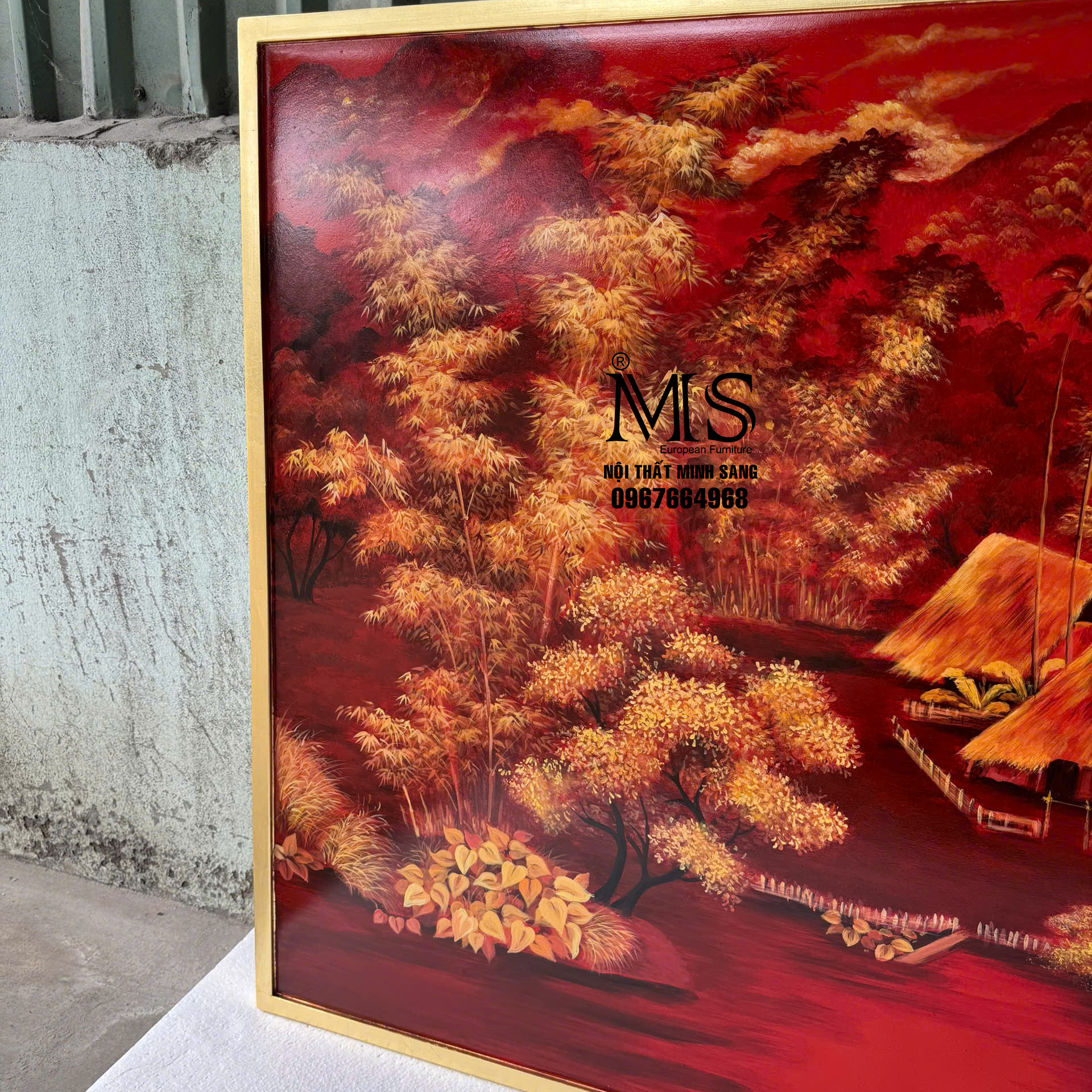 Tranh nghệ thuật sơn mài làng quê xưa, Nội thất Minh Sang, tinh tế và sang trọng