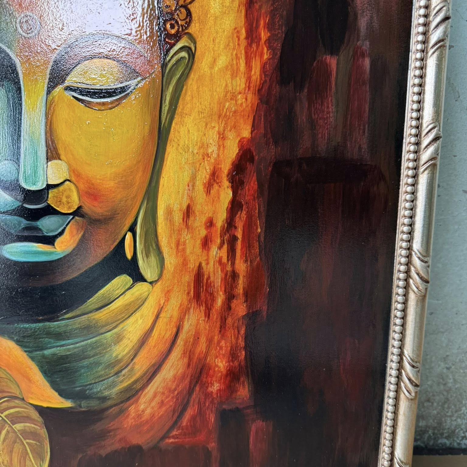 Tranh Phật nghệ thuật nền dát lá đồng mang vẻ đẹp tâm linh