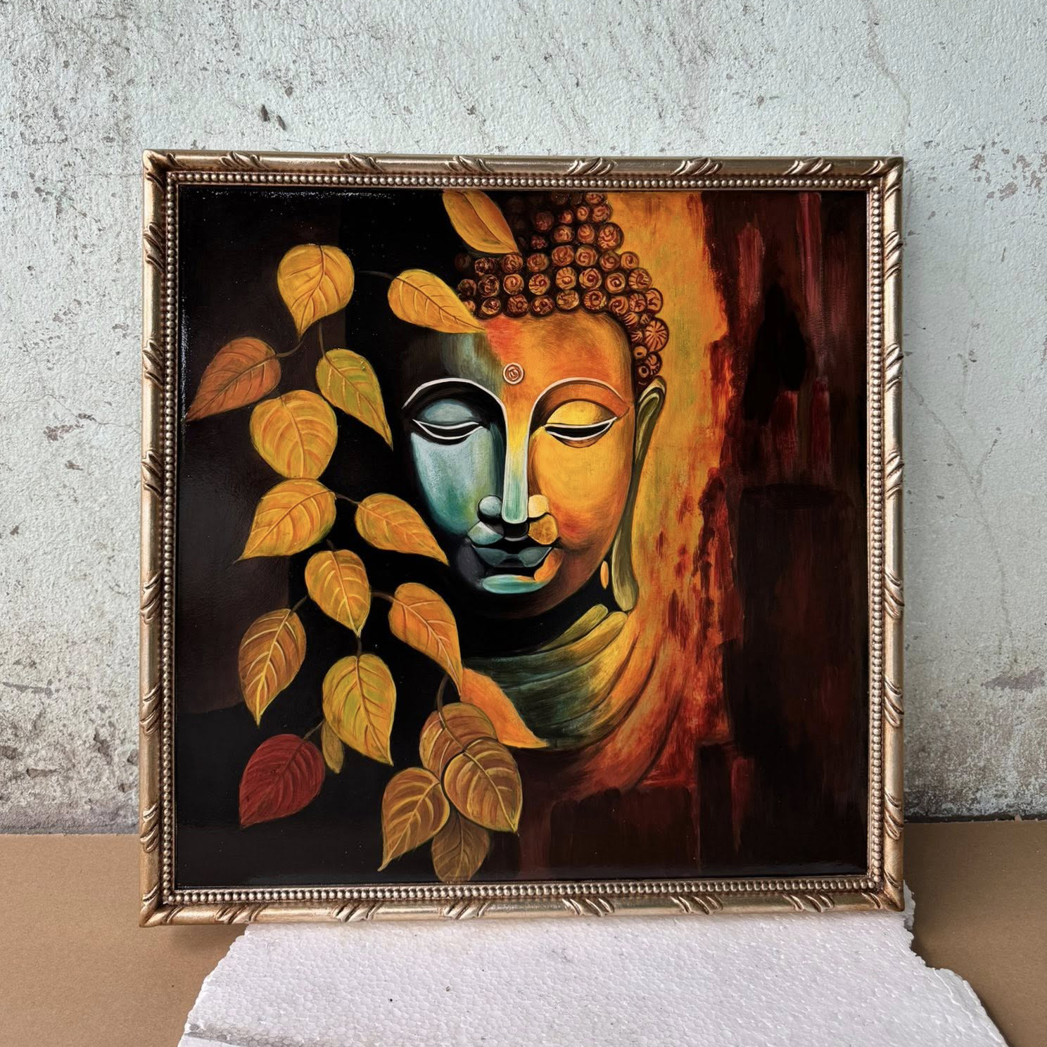 Tranh Phật vẽ tay trên nền dát lá đồng trang nghiêm – Nội thất Minh Sang