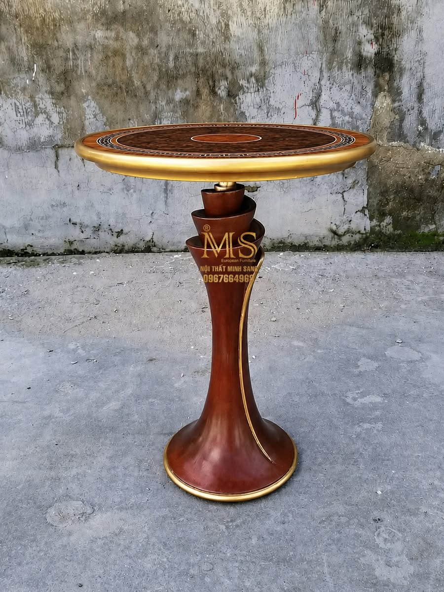 Bàn góc chân xoắn mặt cẩn veneer hoa văn Nội thất Minh Sang