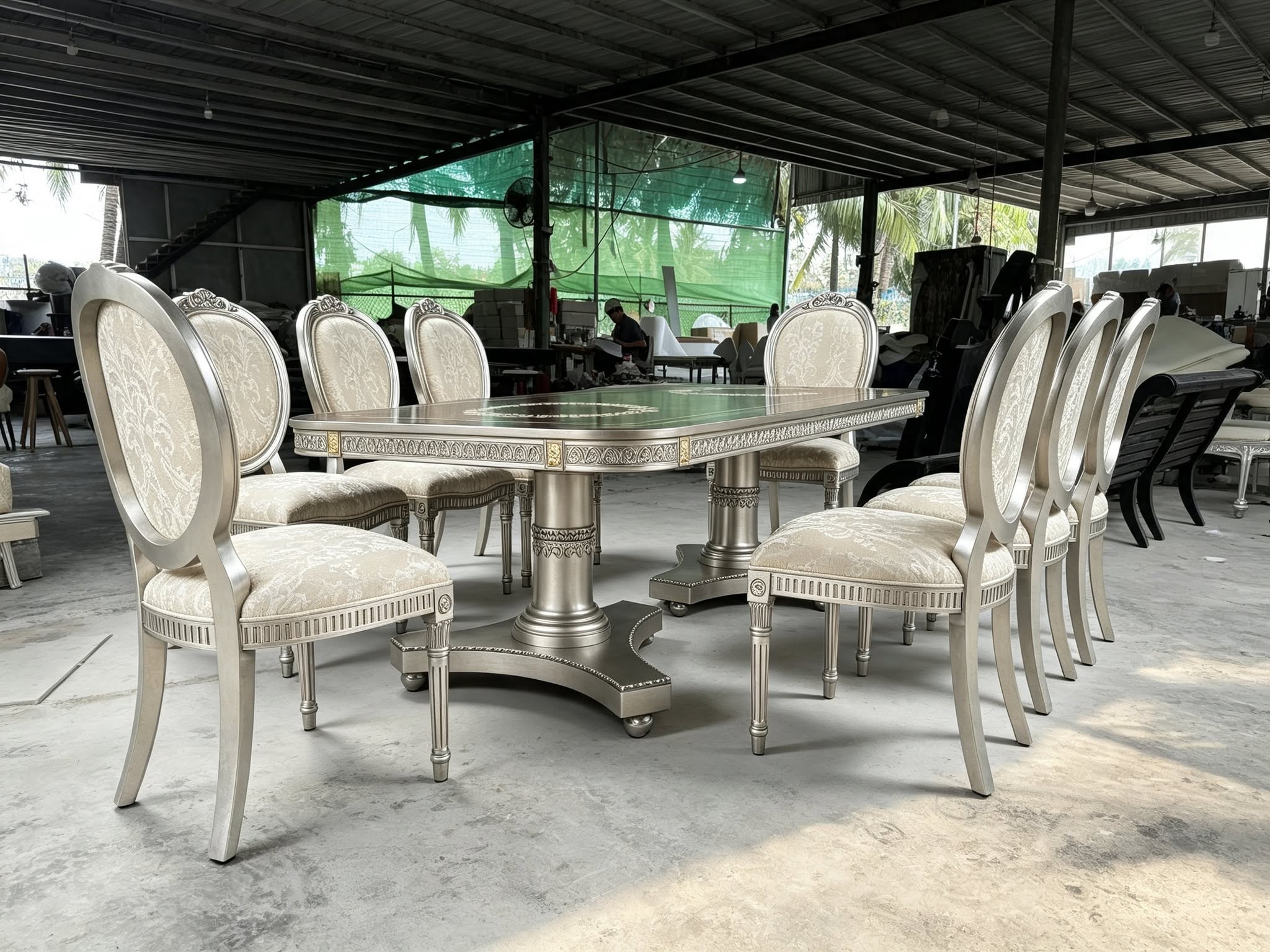 Bộ bàn ăn 2.2m Mariner mặt veneer cùng 6 ghế ăn – Nội thất Minh Sang