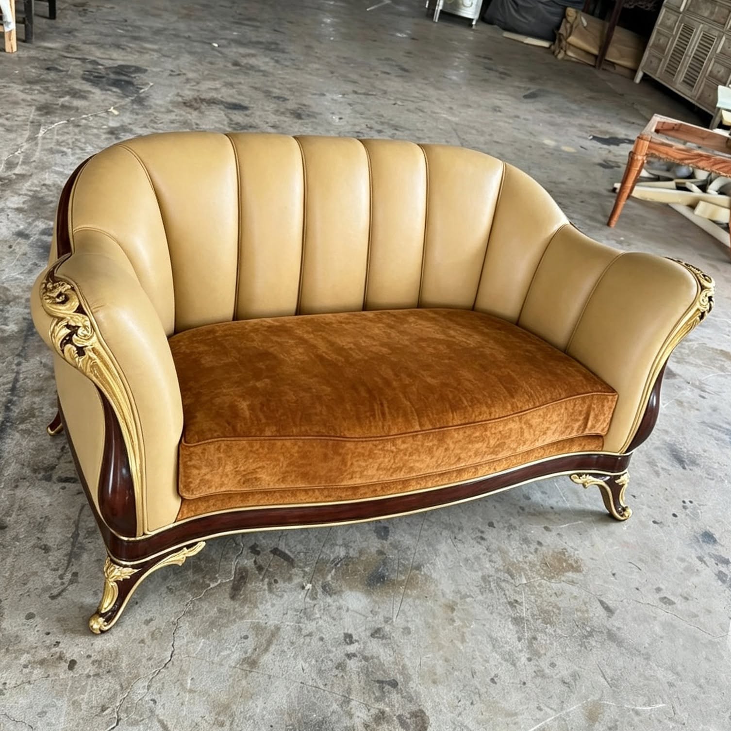 Sofa 3 chỗ khung gỗ chạm trổ cong mềm mại