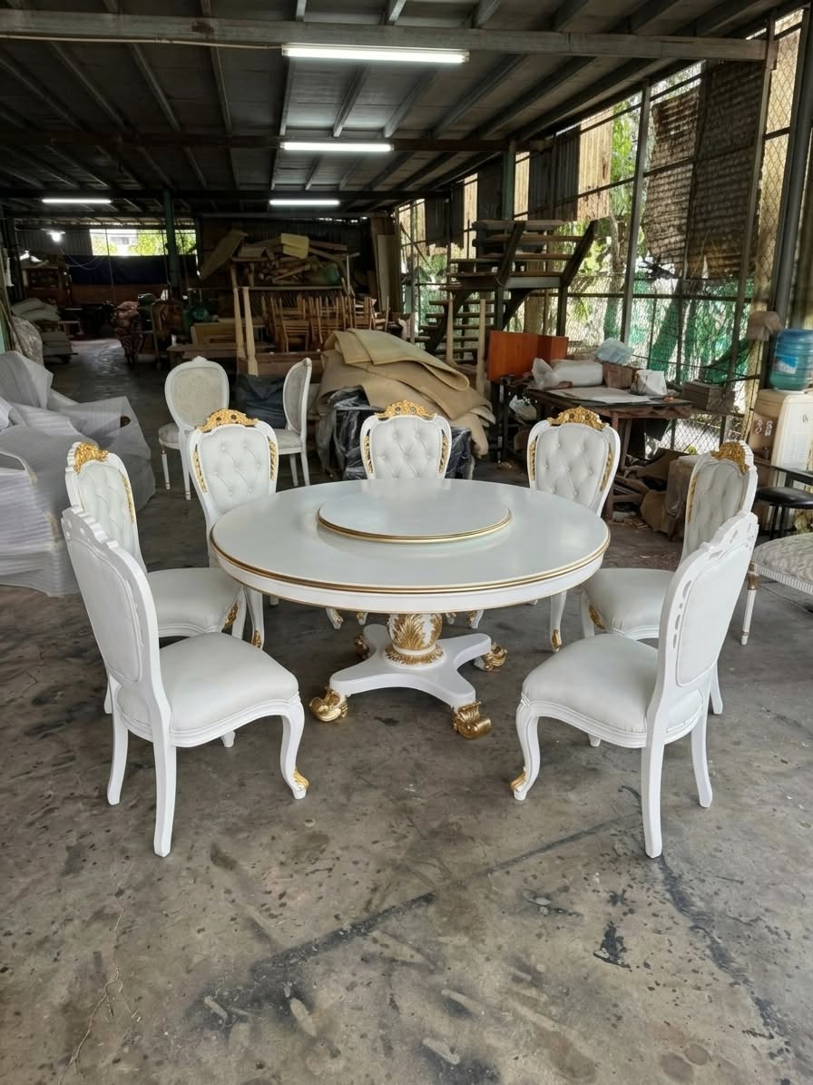 Ghế ăn bọc da bò trắng rút nút cao cấp