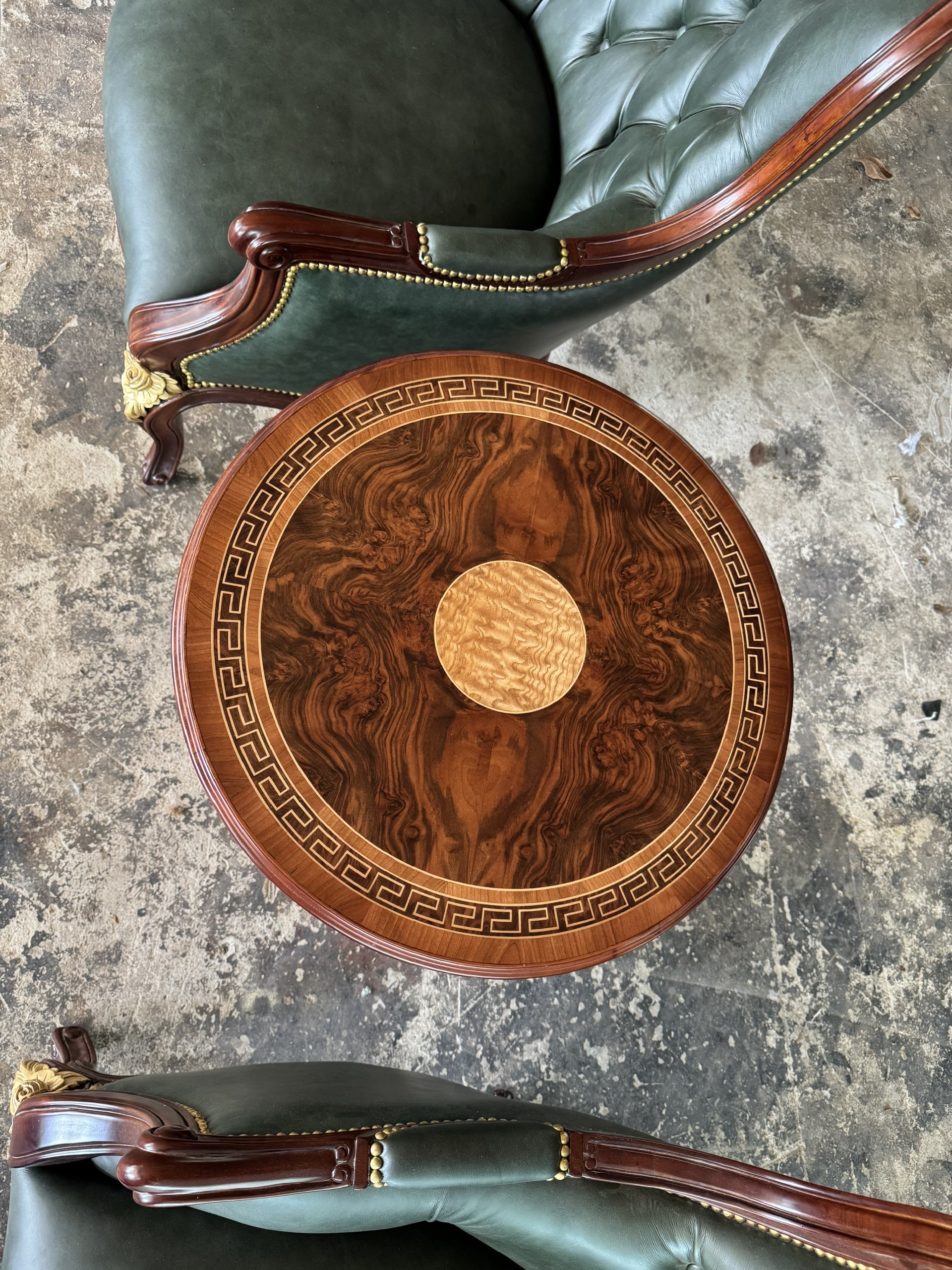 Ghế phòng ăn louis 15 bọc da bò xanh cao cấp