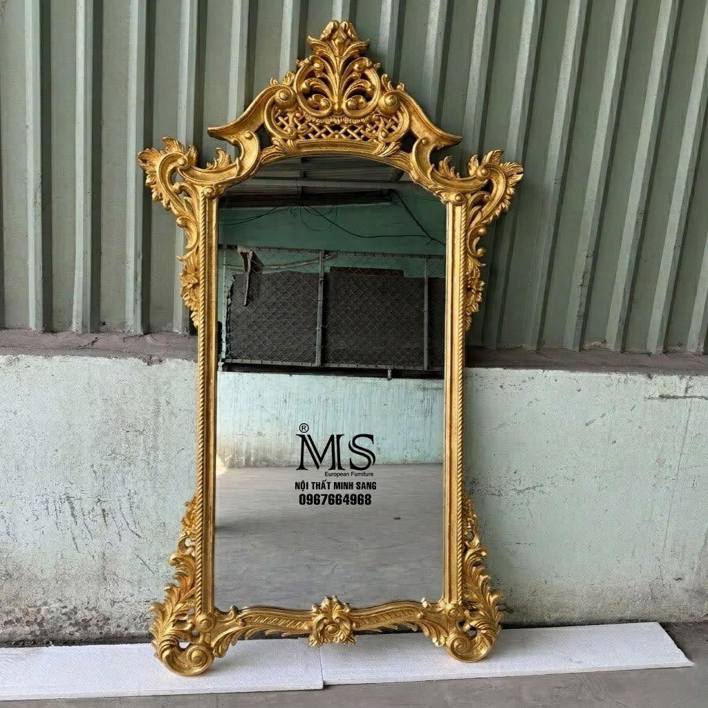 Khung gương chạm trổ dát lá đồng cao cấp Nội thất Minh Sang