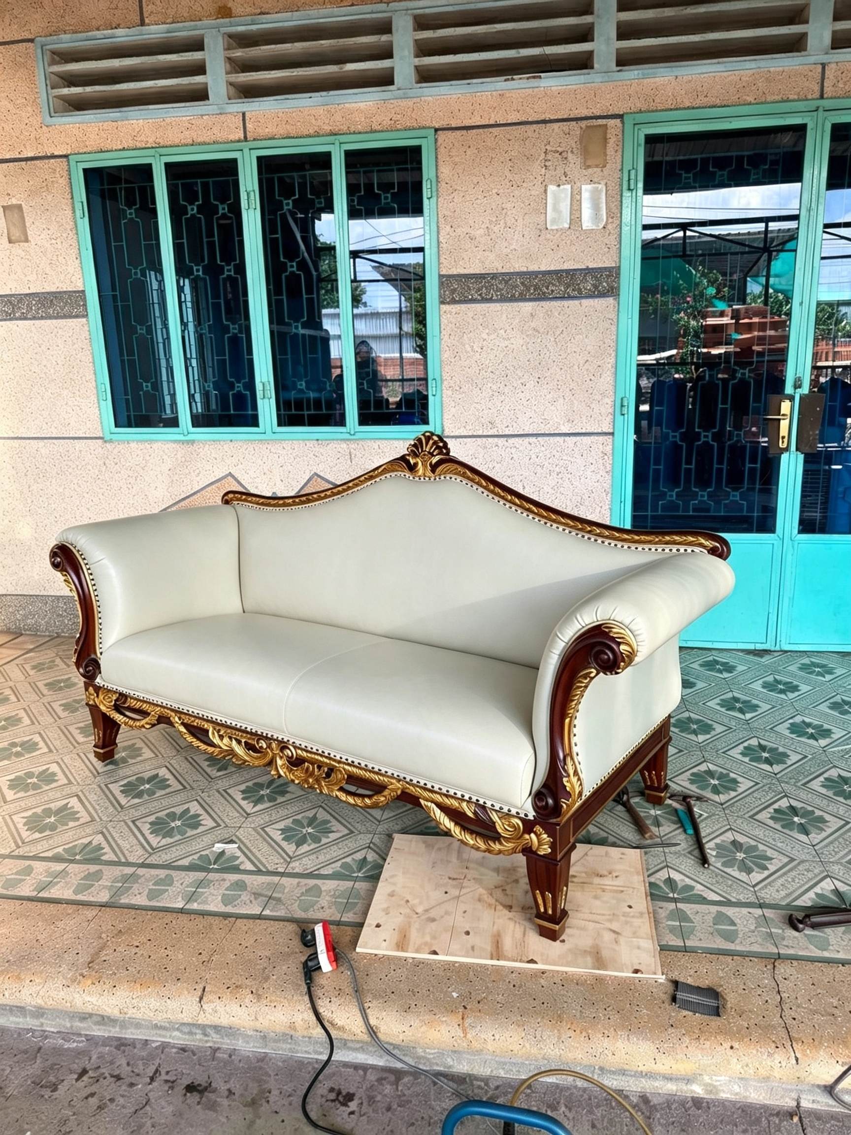 Sofa 03 chỗ hoàng gia gỗ mahogany dát vàng – Nội thất Minh Sang
