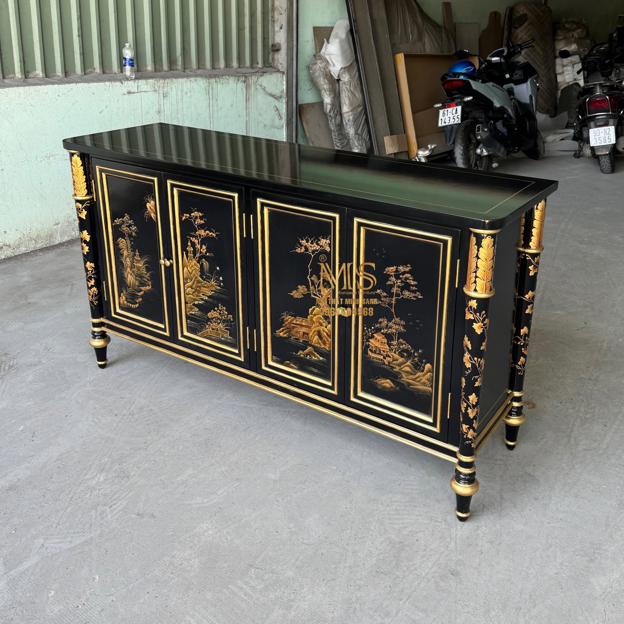 Tranh vẽ ngược kính dát lá đồng thủ công mỹ nghệ