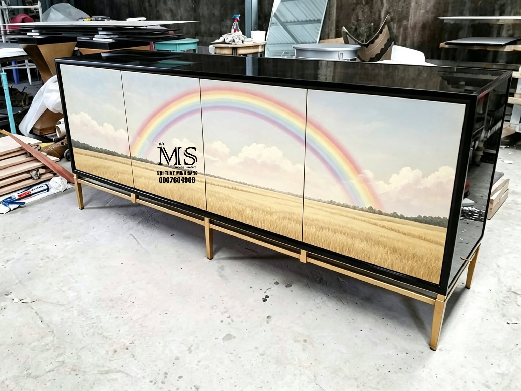 Tủ console vẽ cảnh đồng lúa chín rực rỡ