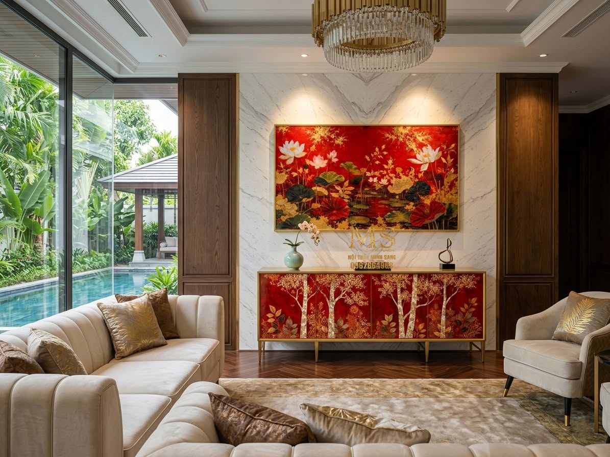 Tủ sơn mài cao cấp vẽ rừng thiên nhiên mang vẻ đẹp nghệ thuật Á Đông