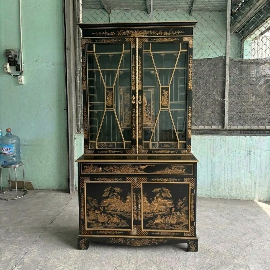 Tủ trưng bày nội thất chinoiserie vẽ tay nghệ thuật